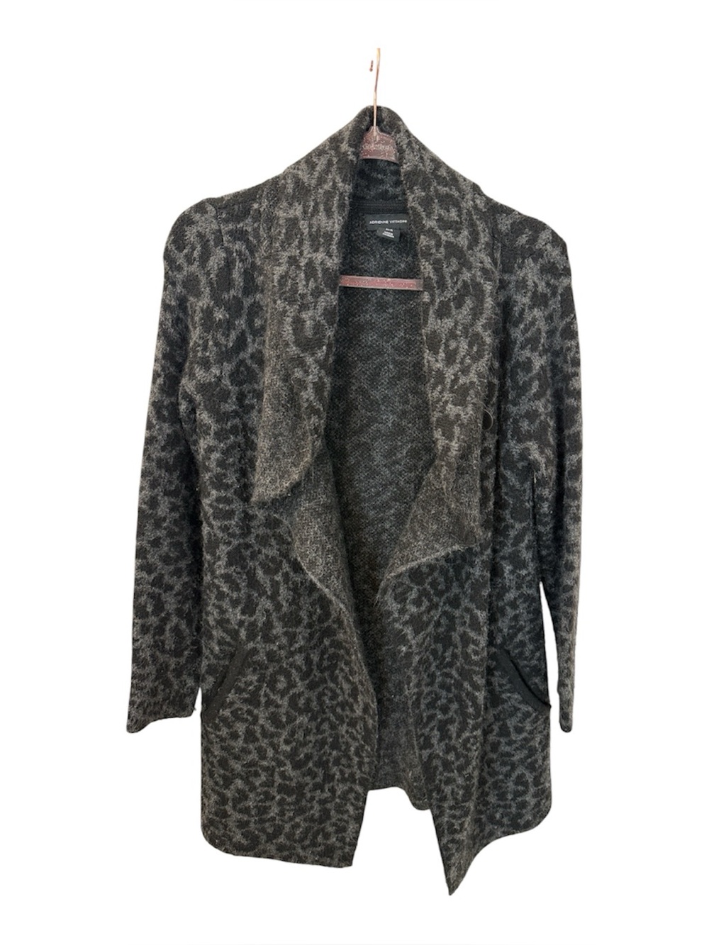 Adrienne Vittadini Charcoal & Light Gray Leopard Open Cardigan